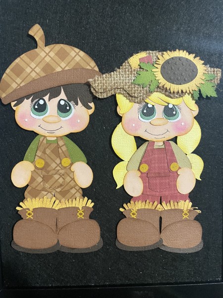 Handmade fall boy and girl paper piecings with plaid and sunflower details
